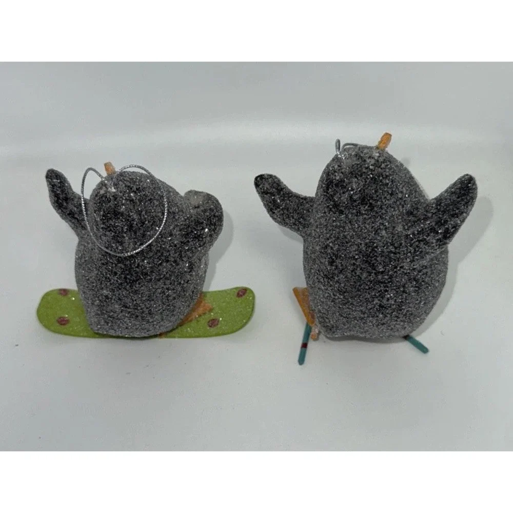 Christmas/Winter Skiing Penguin All glittered up 4 1/2 inches  Ornaments Ceramic
